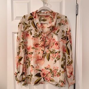 White House Black Market Floral Tie-Neck Blouse